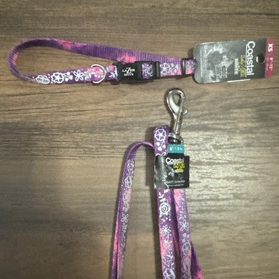 Coastal Reflective XS Adjustable Dog Collar - Pink 8” - 12” And 6’XS Leash Combo