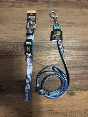 Coastal Reflective S/M Adjustable Dog Collar Blue 12” - 18” And 6’ M Leash Combo