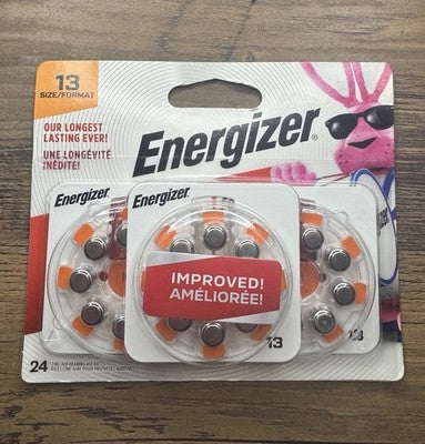 Energizer Size 13 Hearing Aid Batteries (24 Pack) Zinc Air Long Lasting Orange