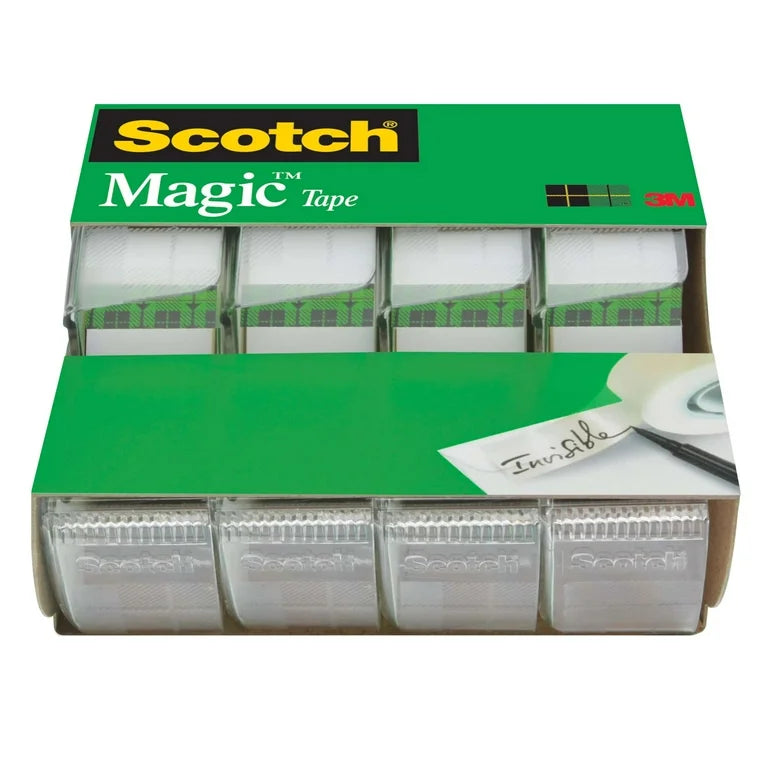 Scotch Magic Tape, Clear, 3/4 in. x 300 in., 4 Dispensers