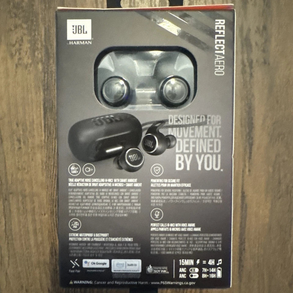 JBL Reflect Aero - True Wireless Noise Cancelling Active Earbuds, 6 mics for Perfect Calls with VoiceAware, Extreme dustproof & Waterproof, Comfortable, Secure fit, 24hr with Fast-Charging (Black)